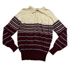 Vintage 80's Andrew St. John Preppy Polo Sweater in Ivory Red Blue Stripe